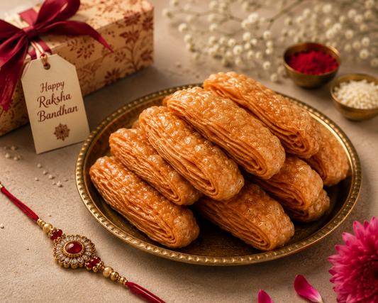 Raksha Bandhan Odisha Special – 5 Rakhis + 250g Odia Khaja Combo