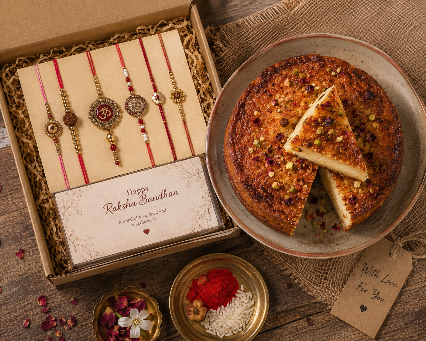 Raksha Bandhan Odisha Special – 5 Rakhis + 250g Chhena Poda Combo